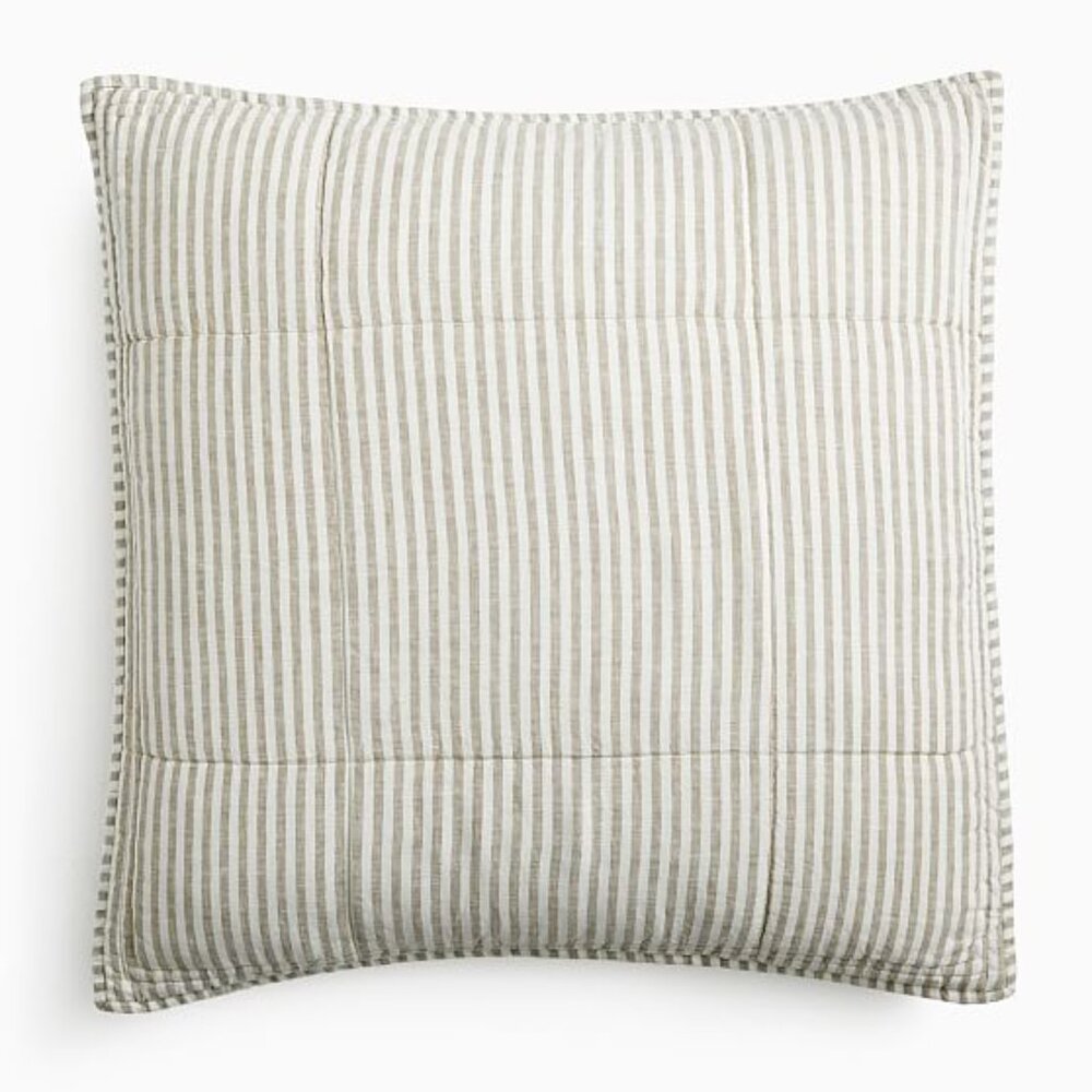 WEST ELM | NEW | European Linen Classic Stripe Euro Sham, Cedar Stripe Set of 3
